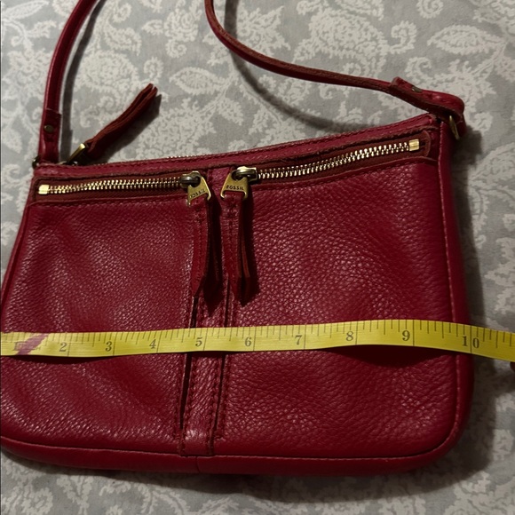 Fossil Erin Double Zip Crossbody red Leather Travel Shopping Purse Fall - Picture 1 of 4